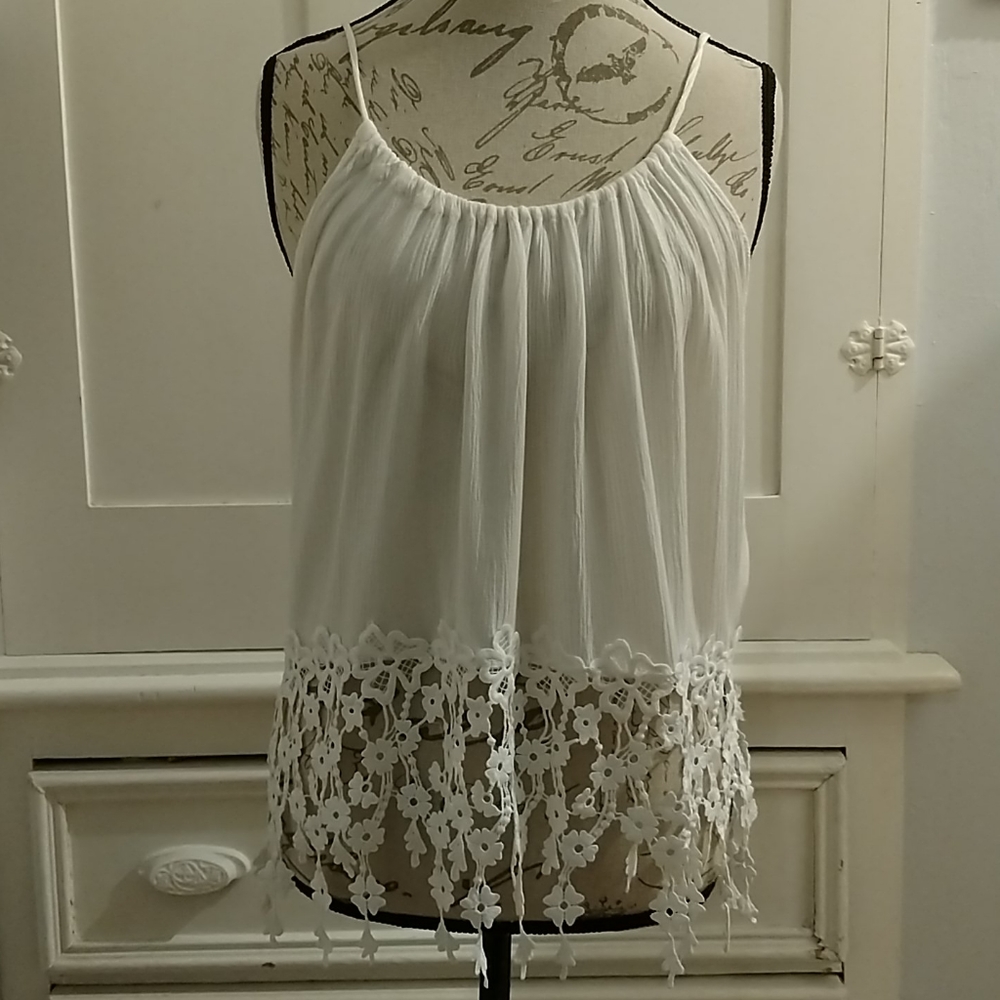 🎀Aiden Y drawstring white camisole Sz L